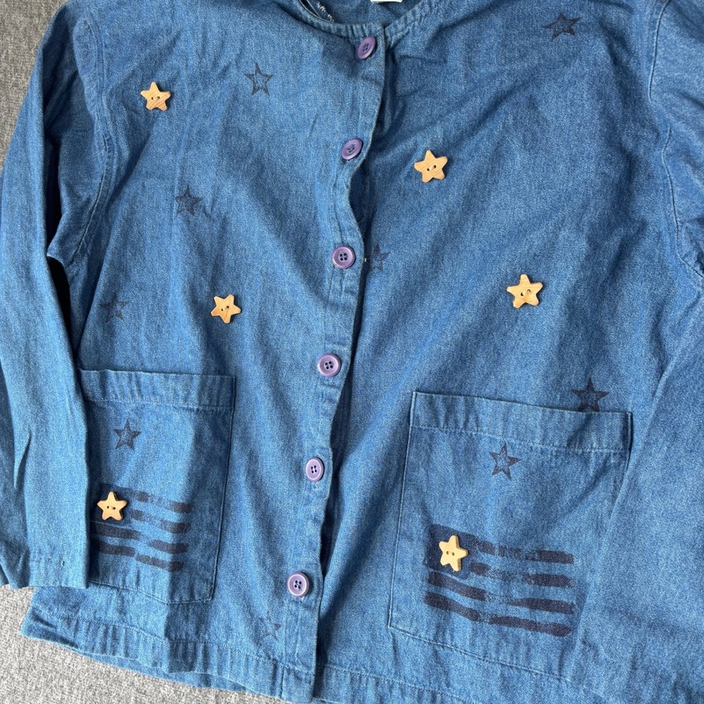 Christopher & Banks Denim Jumper Dress and Jacket Set Blue Cotton Star Stars L - Picture 4 of 13